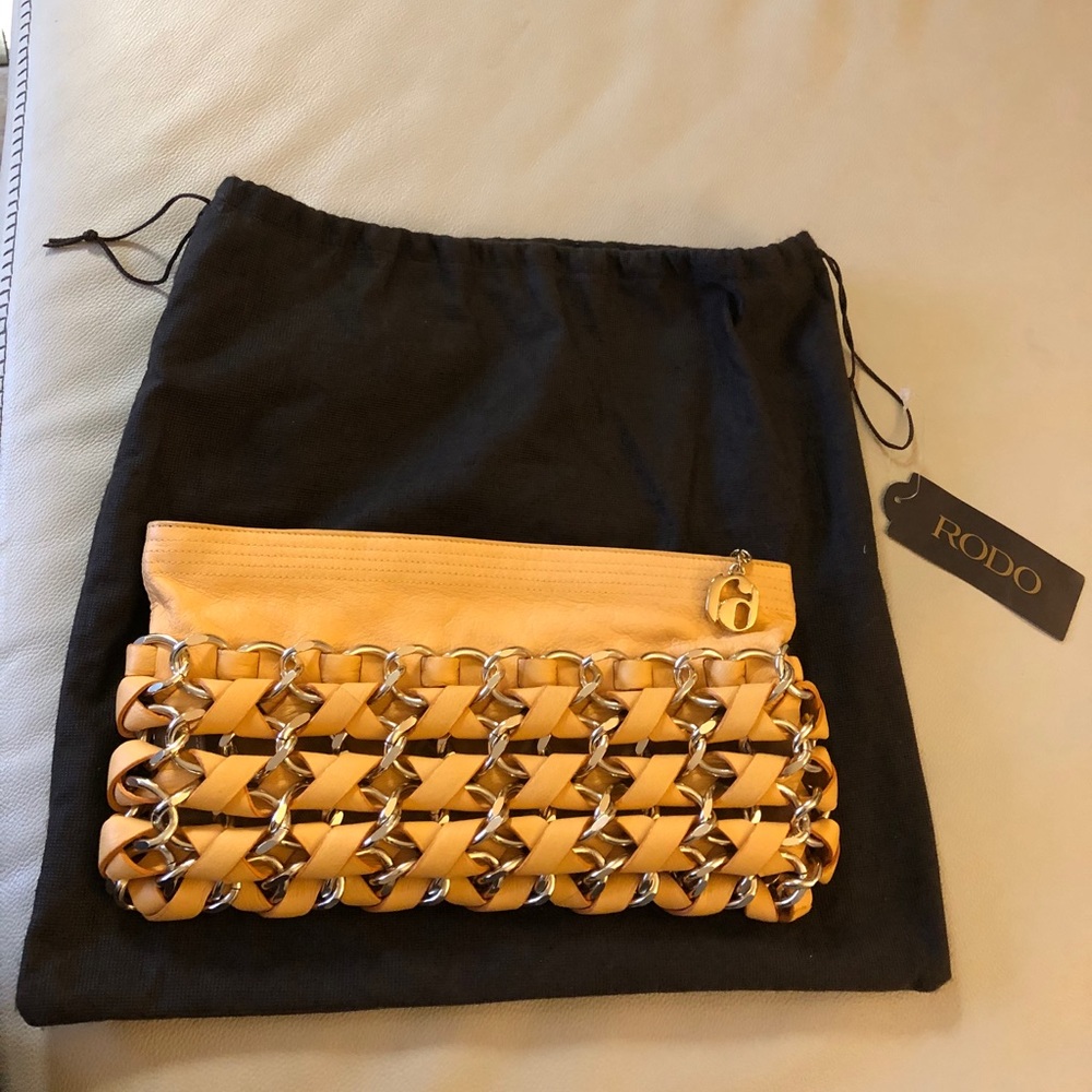 Link Gold Chain Leather Clutch / Handbag! - Picture 4 of 7